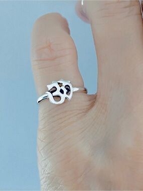 Sterling Silver Small OM Sign Ring, Dainty Yoga Silver Rings, Religious Jewelry